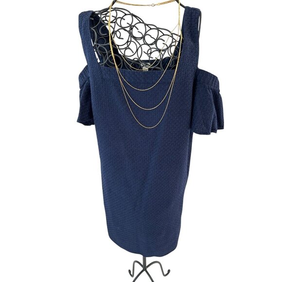 J.Crew Navy Off-Shoulder Textured Knit Mini Dress With Ruffle Sleeves size XL - Picture 1 of 7